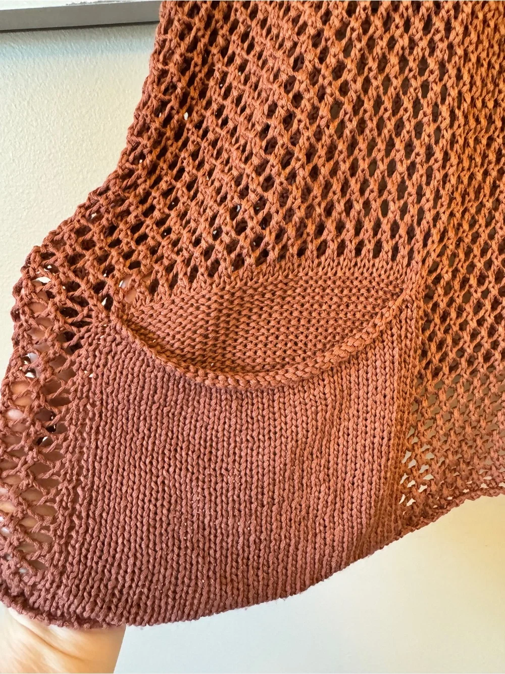 Sweater Women's Crochet Open Knit Oversized Pockets Made In Italy‎ Rust